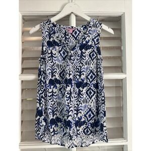 LILLY PULITZER Lilias Elephant Tons of Fun Blue White Tank Top Size XS